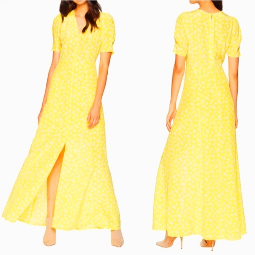JUICY COUTURE Black Label Vintage 100% SILK Yellow Floral Maxi Dress Size 8